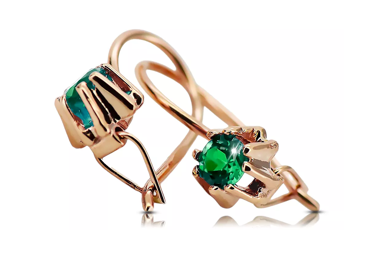 Earrings Vintage craft Emerald Original Vintage 14K Rose Gold vec053r Earrings Vintage craft Emerald Original Vintage 14K Rose Gold vec053r